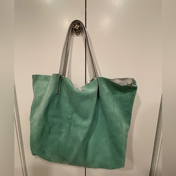 Tiffany & Co Suede Reversible Tote in Tiffany Blue and Silver includes pouch - Picture 3 of 14
